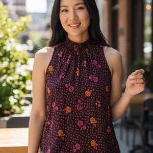 LOFT Floral Sleeveless Top - Purple and Pink